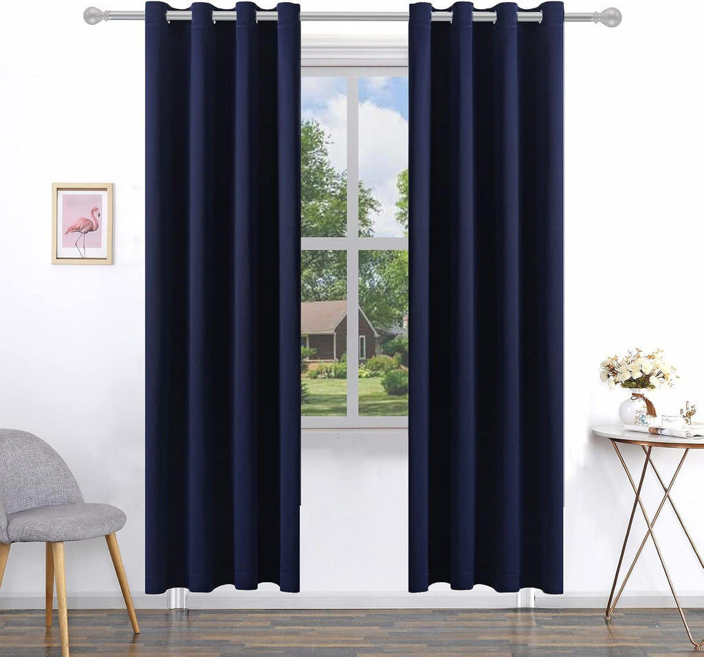 Pickluc Deep Navy Blackout Curtains 84 Inch Length 2 Panel Set, Solid Grommet Drapes for Bedroom or Living Room, Light Blocking and Thermal…