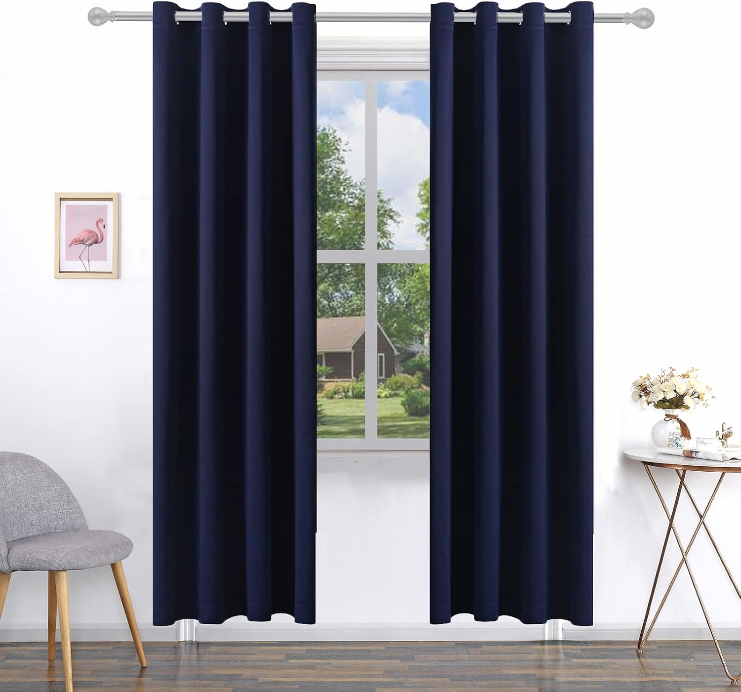 Pickluc Deep Navy Blackout Curtains 84 Inch Length 2 Panel Set, Solid Grommet Drapes for Bedroom or Living Room, Light Blocking and Thermal…