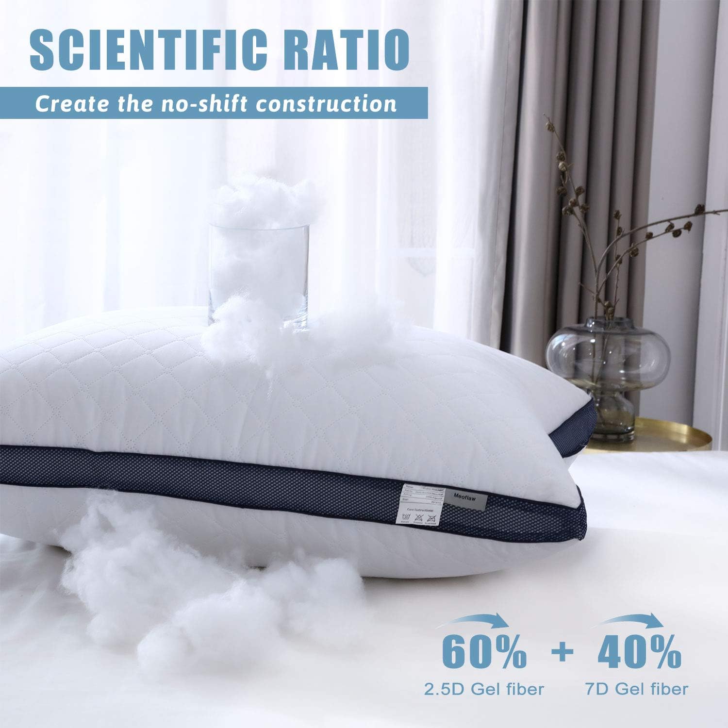 Meoflaw Pillows for Sleeping (4-Pack), Luxury Hotel Pillows Queen Size Set of 4, Bed Pillows for Side and Back Sleeper (Queen) blue