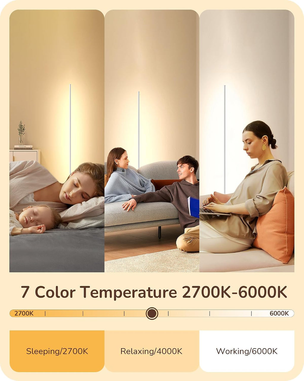EDISHINE LED Corner Floor Lamp, Minimalist Dimmable Light with Remote, 57.5 Inches Tall Floor Lamps for Living Room, Bedroom, Home…