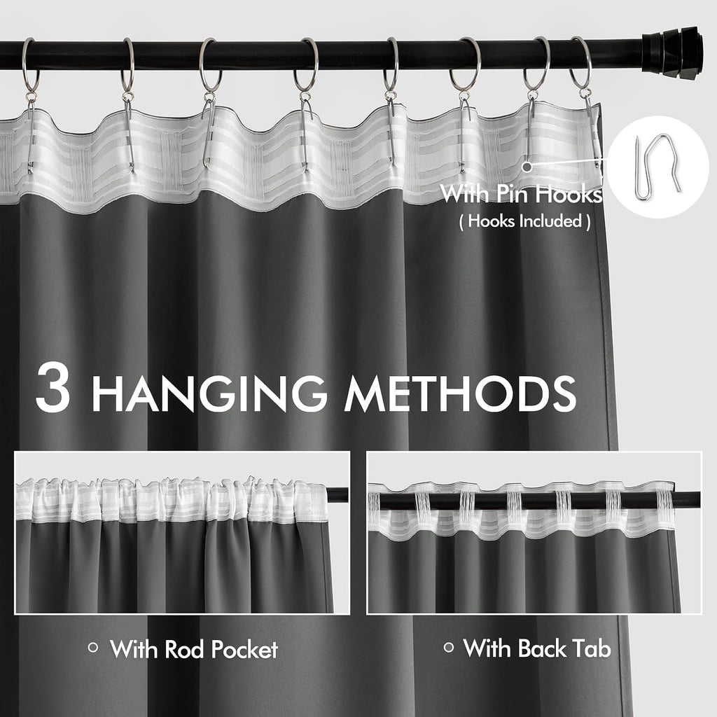 Miulee Back Tab Grey Blackout Curtains 120 Inch Long 2 Panels Set for Living Room Bedroom Privacy, Rod Pocket/Pinch Pleated Extra Long Ther…