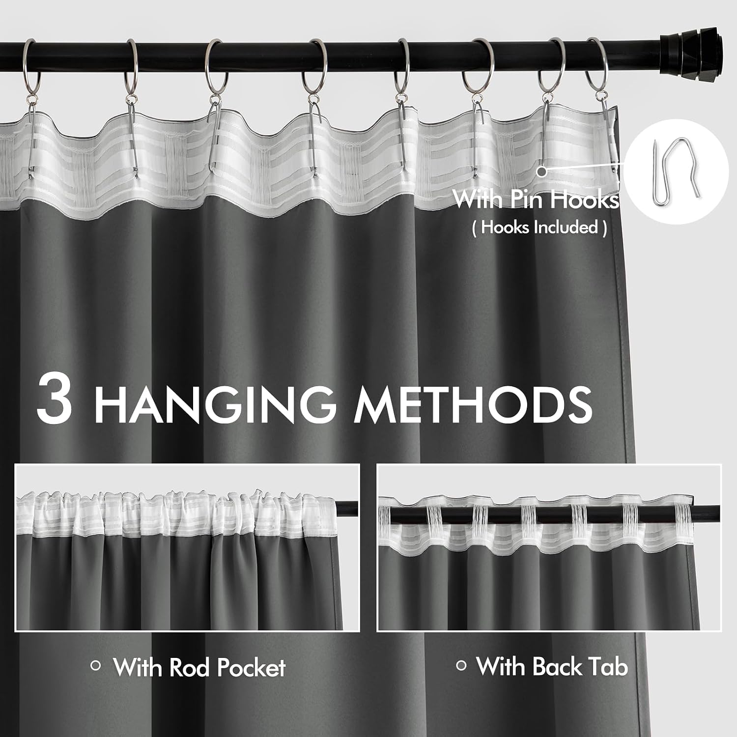 Miulee Back Tab Grey Blackout Curtains 120 Inch Long 2 Panels Set for Living Room Bedroom Privacy, Rod Pocket/Pinch Pleated Extra Long Ther…
