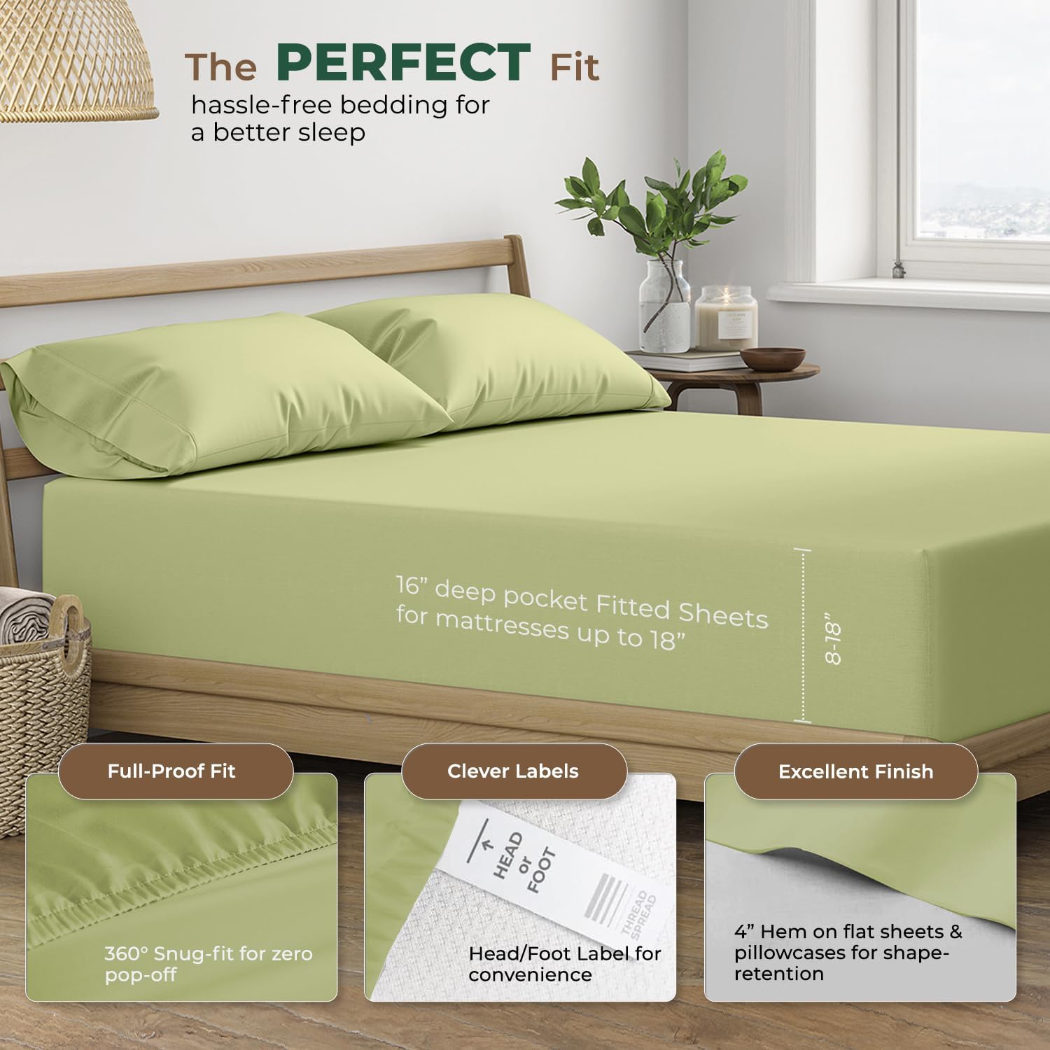 THREAD SPREAD 100% Organic Cotton Sheets King Size - 4 PC Organic Cotton King Percale Weave Sheet Set, Soft, Cooling, Crisp & Breathable…