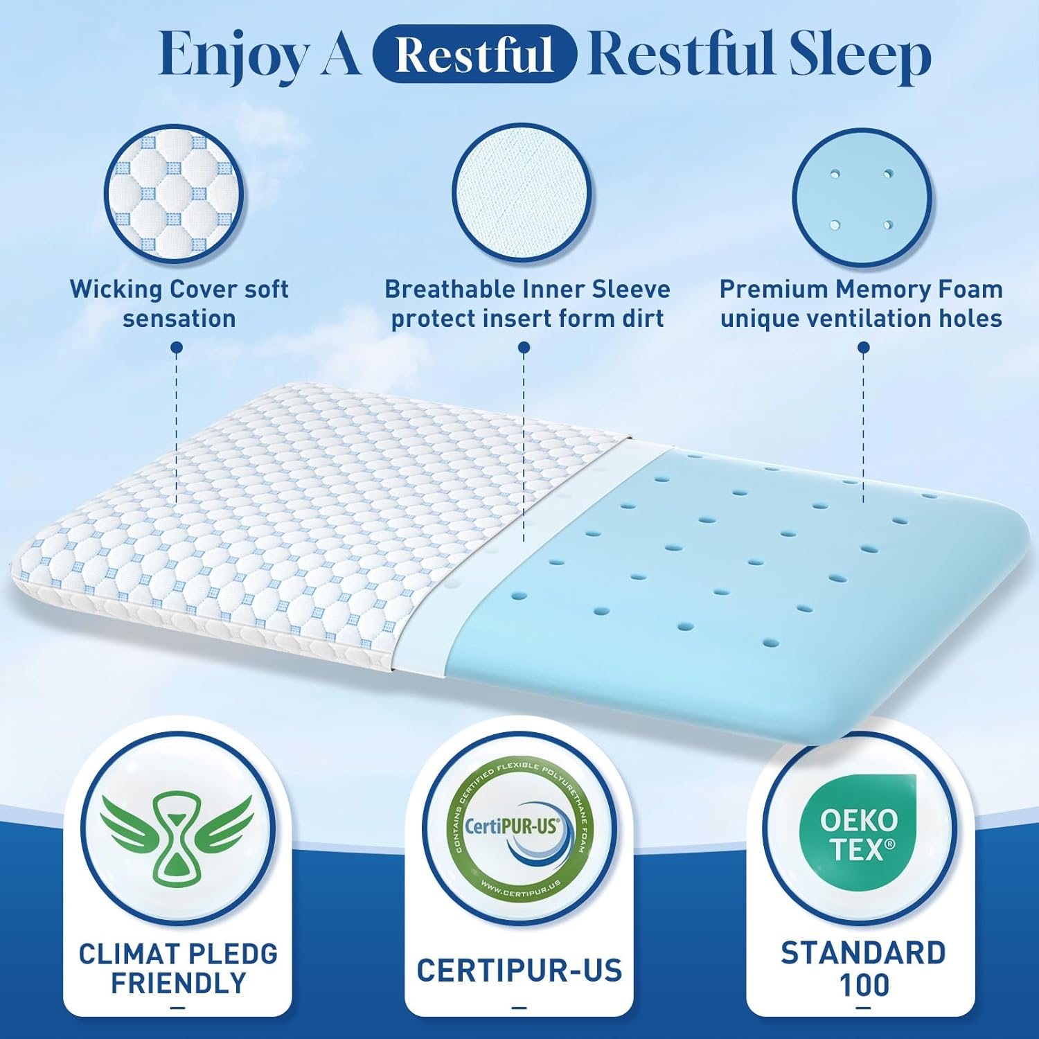 CloudBliss Ultra 2.75” Pillows for Side | Back | Stomach Sleepers, Memory Foam Flat Pillow, Low Profile Sleeper Pillows with Double Si…