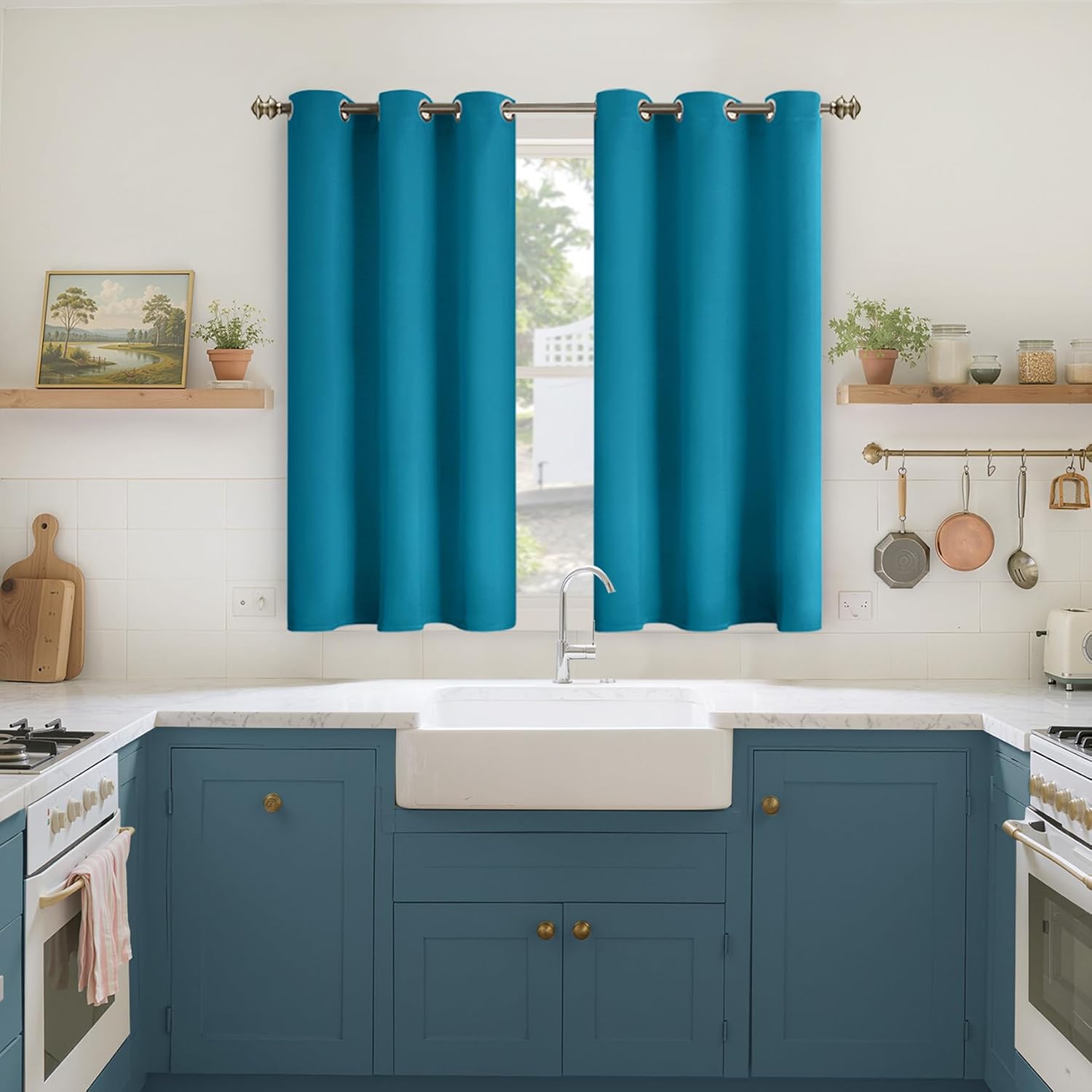 YoungsTex Teal Blue Blackout Curtains 48 Inches Length - Short Thermal Insulated Drapes with Grommet Room Darkening Privacy for Living Room…