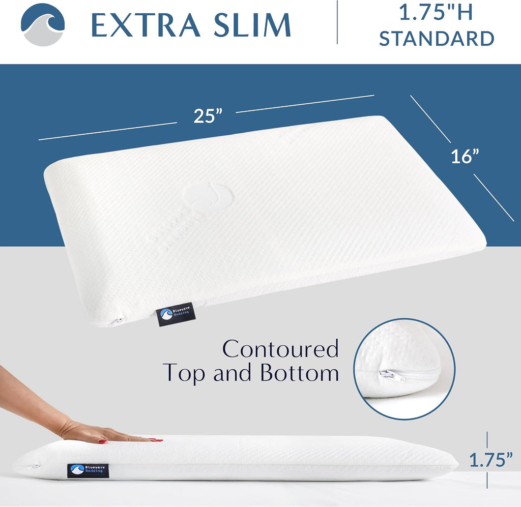 BluewaveBedding Bluewave Bedding Extra Gel Memory Foam Pillow for Stomach and Back Sleepers - Thin, Flat, and Low Profile Design for D…