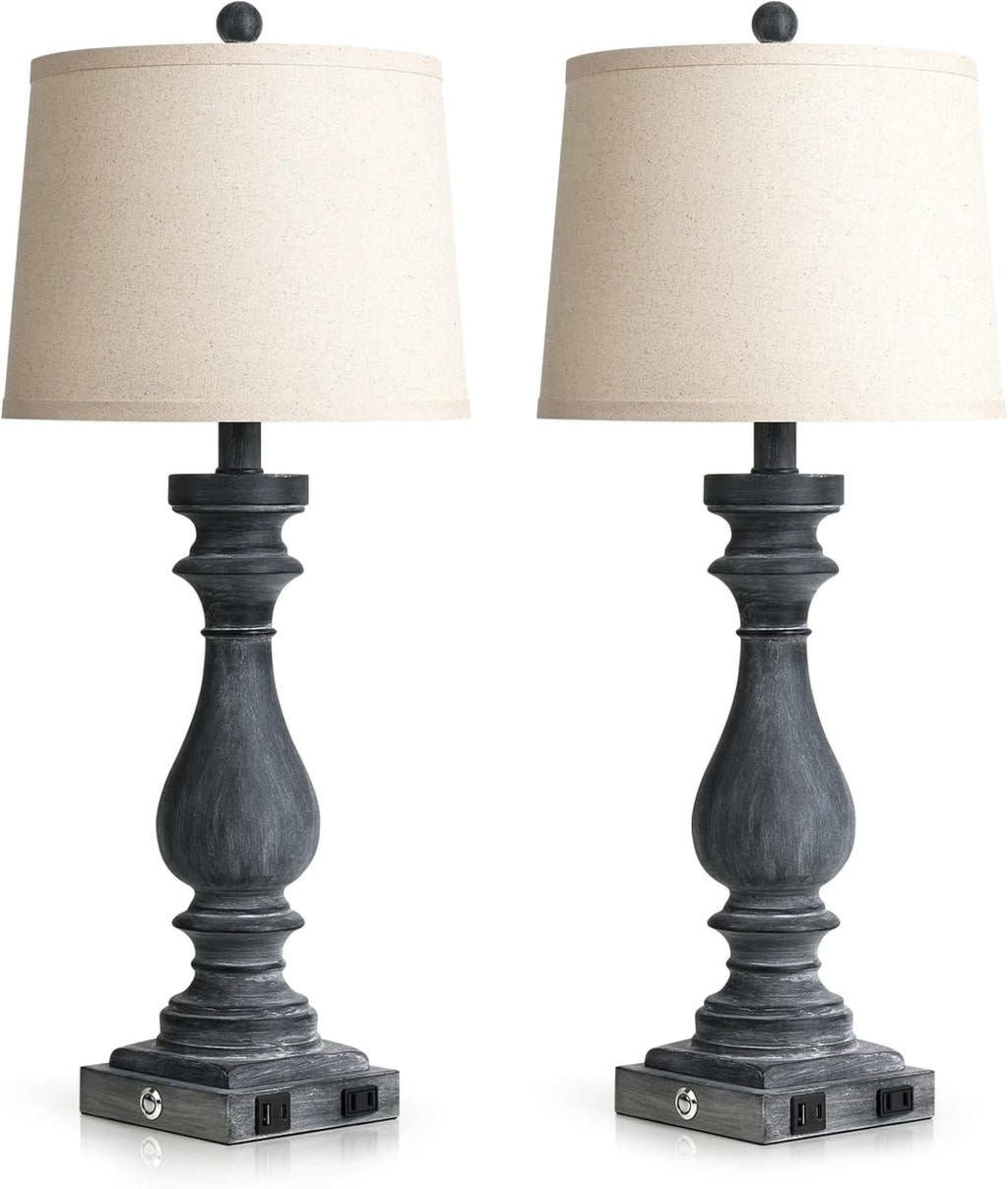 Cinkeda 29" Tall Farmhouse Table Lamp for Living Room Set of 2, Vintage Retro Nightstand Lamps with USB C+A Ports & AC Outlet,3-Way…