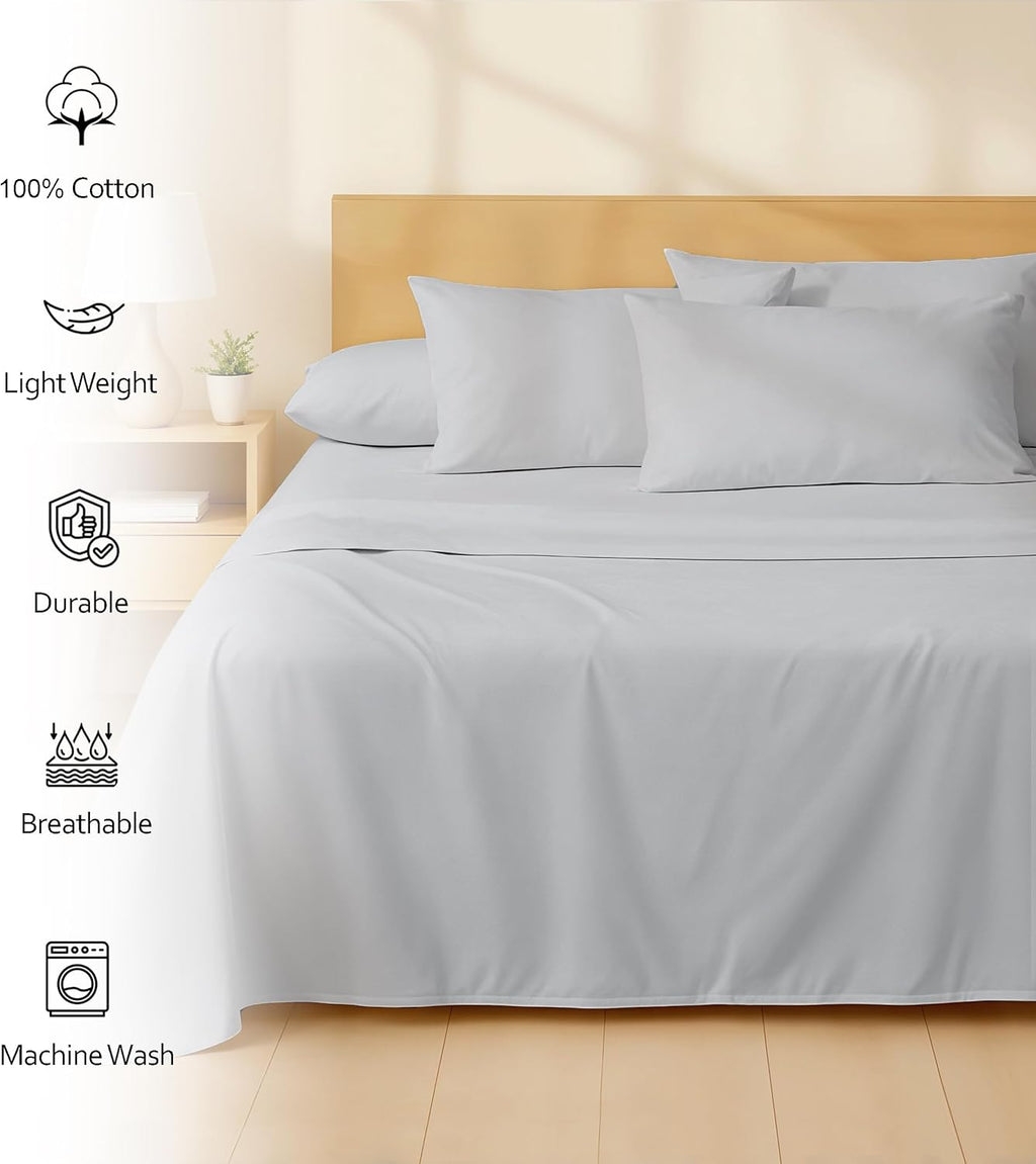 Ruvanti 100% Cotton Percale Sheets Full Size 6 Piece Set, Cooling Bed Sheets for Hot Sleepers, Deep Pocket 16”, Breathable Lightweight & Du…