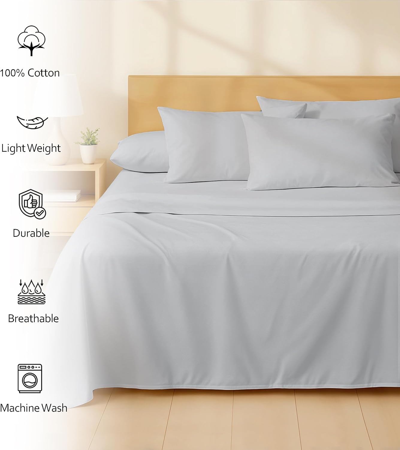 Ruvanti 100% Cotton Percale Sheets Full Size 6 Piece Set, Cooling Bed Sheets for Hot Sleepers, Deep Pocket 16”, Breathable Lightweight & Du…