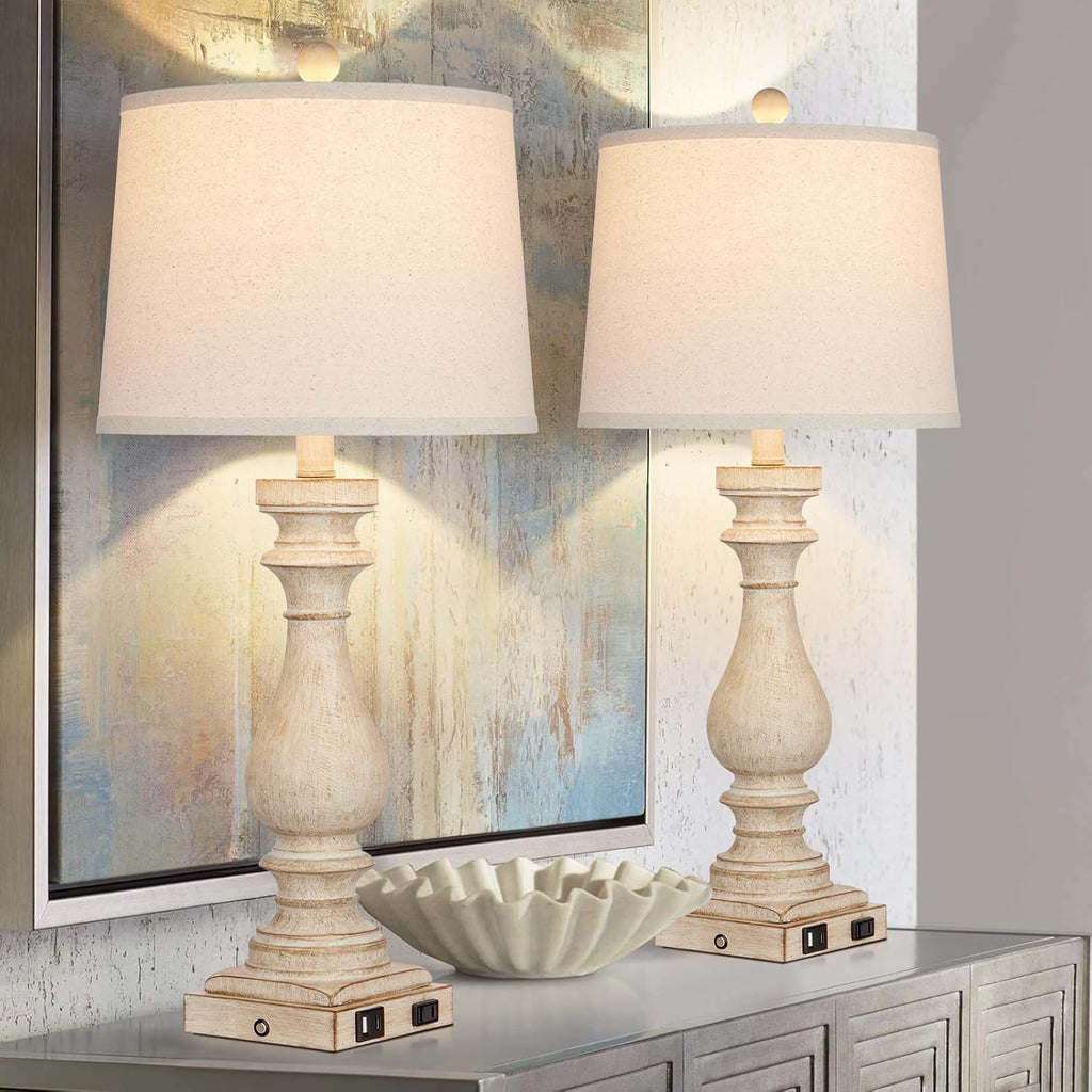Cinkeda 29" Tall Table Lamp for Living Room Set of 2, Farmhouse Nightstand Bedside Lamps with USB C+A Ports & AC Outlet,3-Way Dimmable…