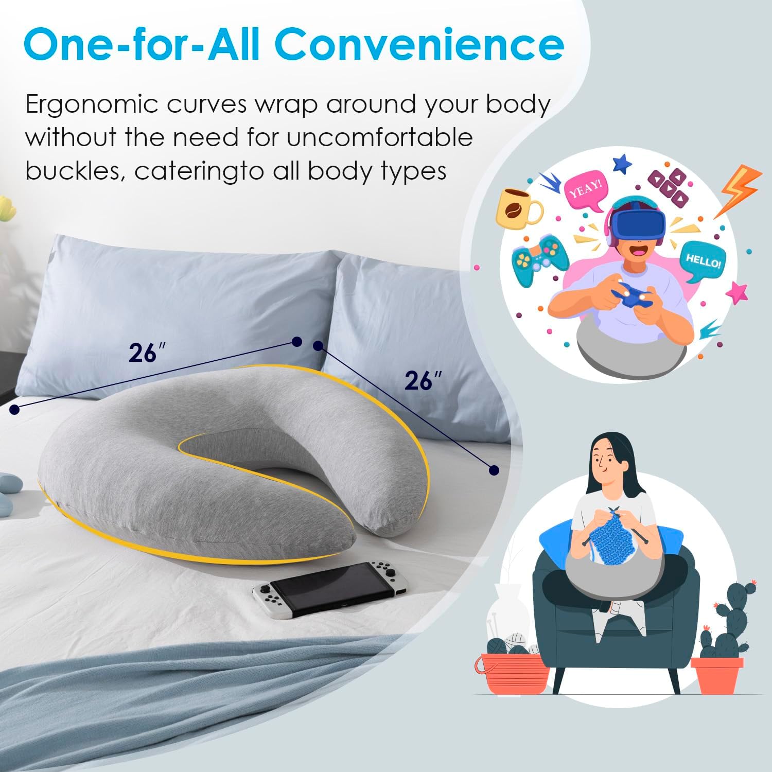 QUEEN ROSE Reading Pillow for Gaming, Lap Desk Pillow for Sitting in Bed or Sofa, Compact Arm Support Pillow for Reading, Playing or…