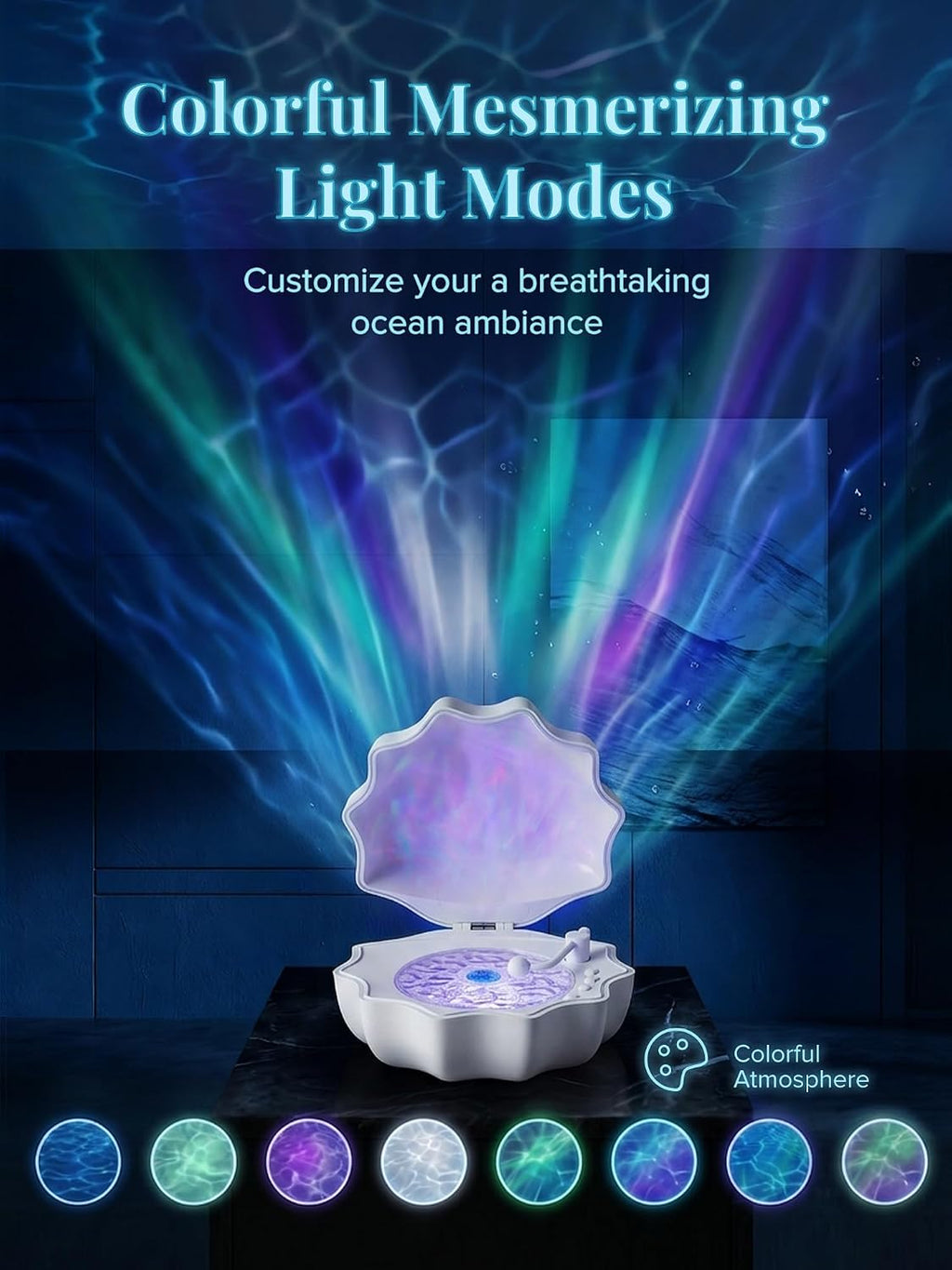 Ocean Wave Projector Light, Shell Night Light Built-in Bluetooth Speaker, Remote Control, White Noises for Home…