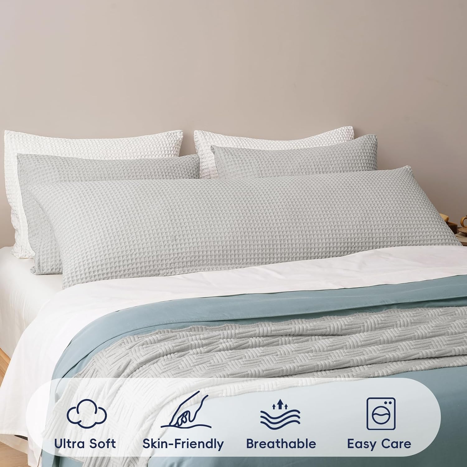 Phf Ultra Soft Waffle Weave Body Pillowcase with Zipper, No Insert, 1Pack 20" x 54" Pillow Sham, Breathable & Skin-Friendly Body Pillow cas…