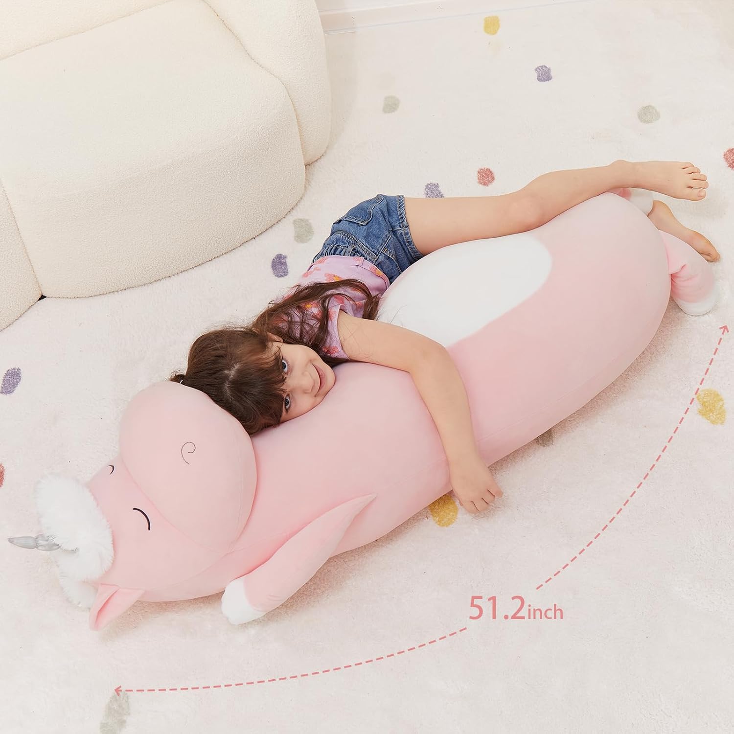 MorisMos Giant Plush Unicorn Body Pillow for Girl Boy, 4Ft Long, 51'' Large Stuffed Unicorn Pillow Plush Toy, Jumbo Pink Stuffed Animal…