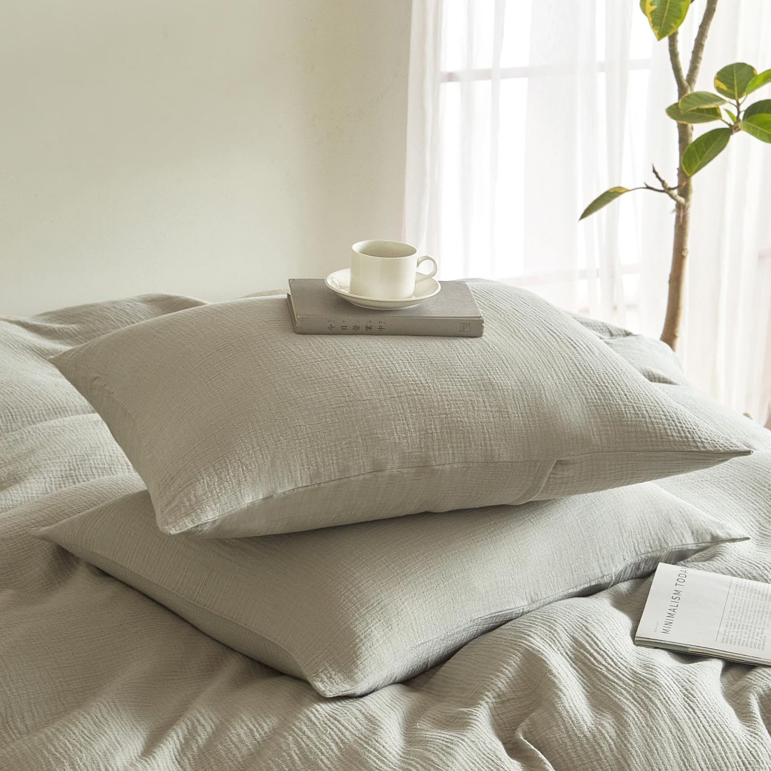 DefineCozyHealthyLife SE SOFTEXLY Muslin Pillowcases Standard Size 100% Cotton, 2 Pack Linen Like Pillow Shams with Envelope Closure, Ultra…