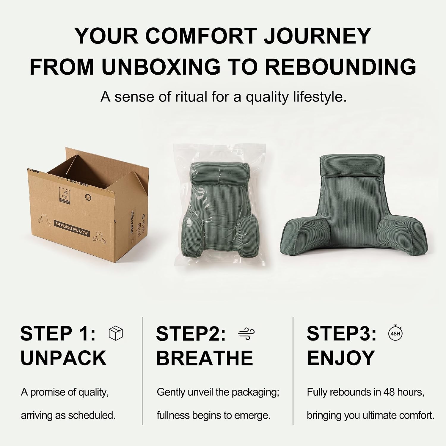 Ailuteie Sit Up Reading Pillow, Backrest Pillow with Arms, Corduroy Back Support Cushion with Side Pockets & Washable Cover, Bed Rest Suppo…
