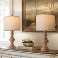 BOBOMOMO 20" Rustic Bedside Lamps Set of 2- Vintage Resin Table Lamps for Nightstands with Linen Shades, Farmhouse Lamps for Living Room…