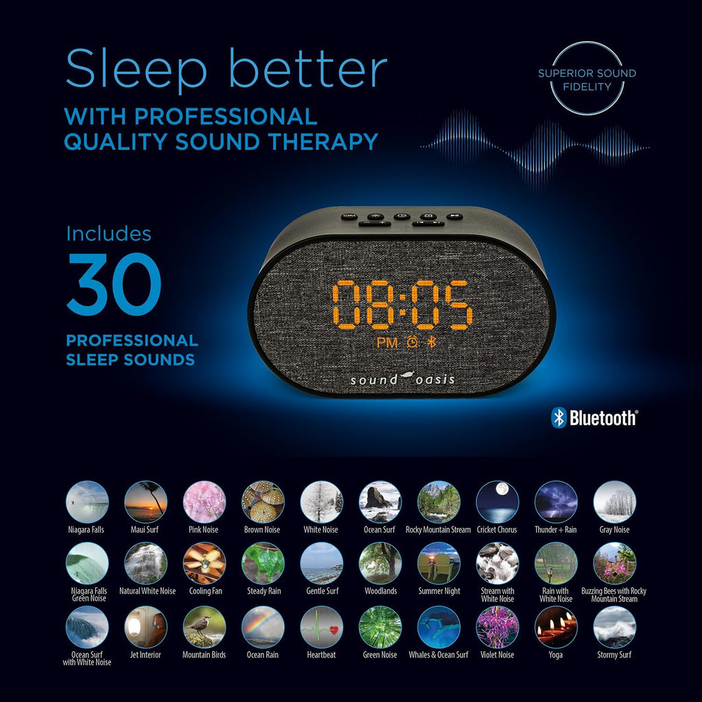 SoundOasis Sound Oasis® Bluetooth® Sleep Sound relaxation System® Alarm Clock - Sleep Better, Manage and Mask Tinnitus, 30 Built-in…