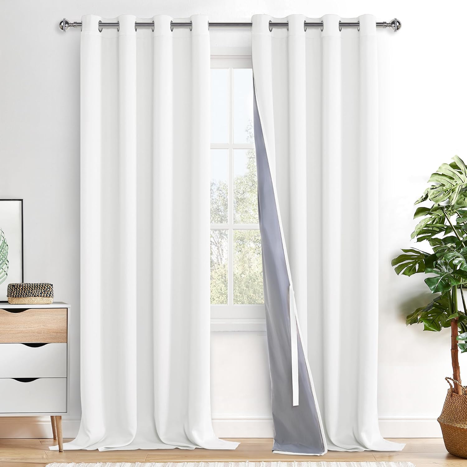 Xwzo 100% Blackout Curtains 108 Inches Long with Tiebacks- Heat and Full Light Blocking, Thermal Insulated Window Panels with Grommets for…