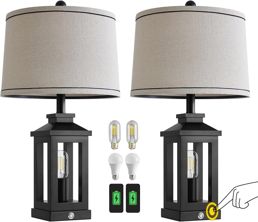 G-SAFAVA 23.75" Retro Farmhouse Black Table Lamp for Living Room Bedroom Nightstand Set of 2 Touch Control Bedside Nightlight Vintage…