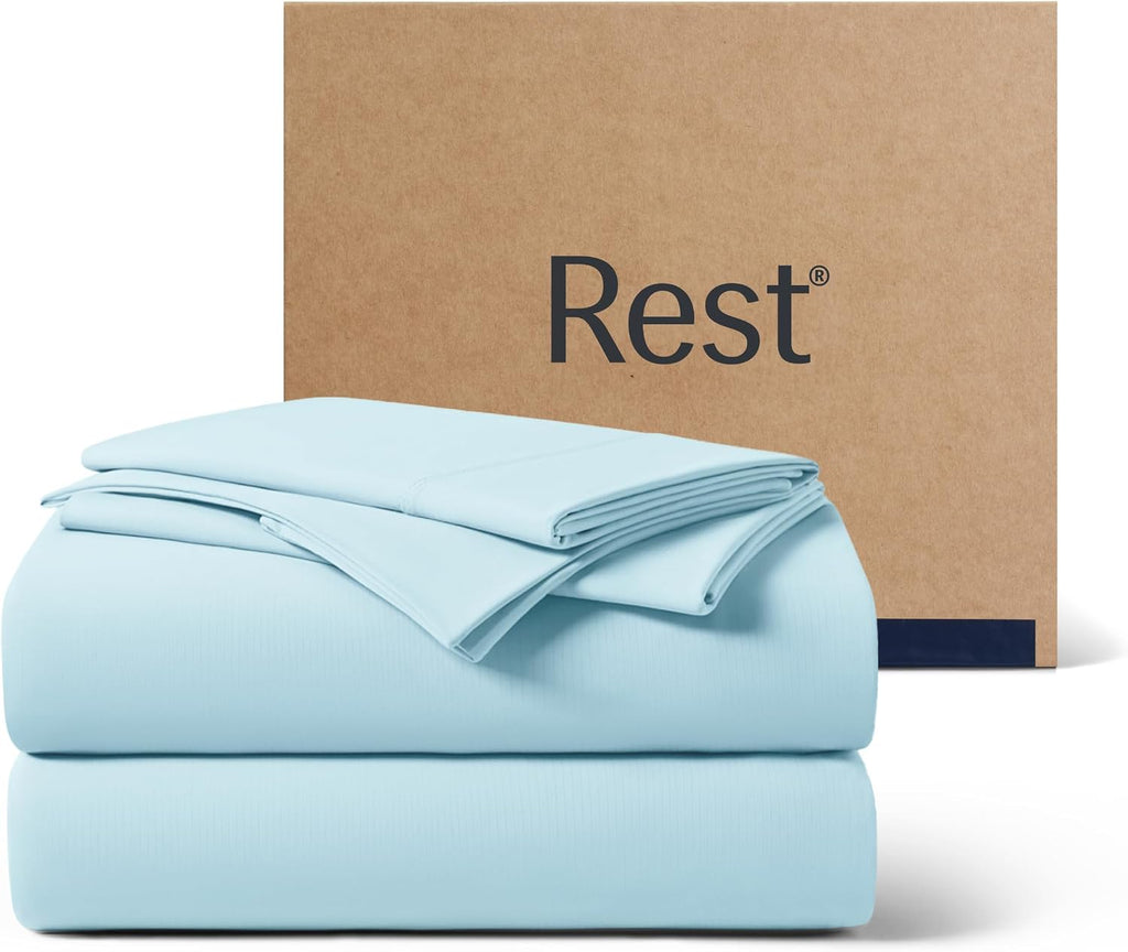 Rest ® Evercool®+ Cooling Sheet Set, Full Size, Light Blue, Breathable Bed Sheets for Hot Sleeper and Night Sweats, with Pillowcases, with…