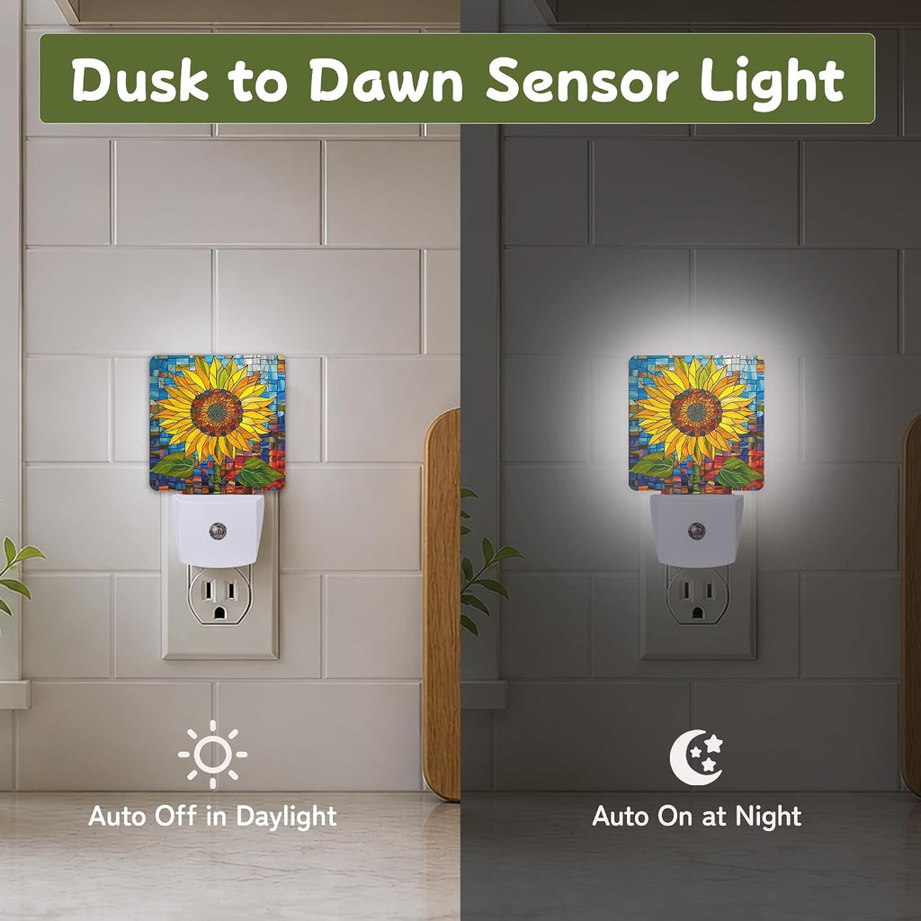 Night Light, Sunflower Mosaic Stained Glass Night Lights Plug into Wall Decor for Bedroom Bathroom Hallway Kitchen, Dusk to Dawn Sensor…