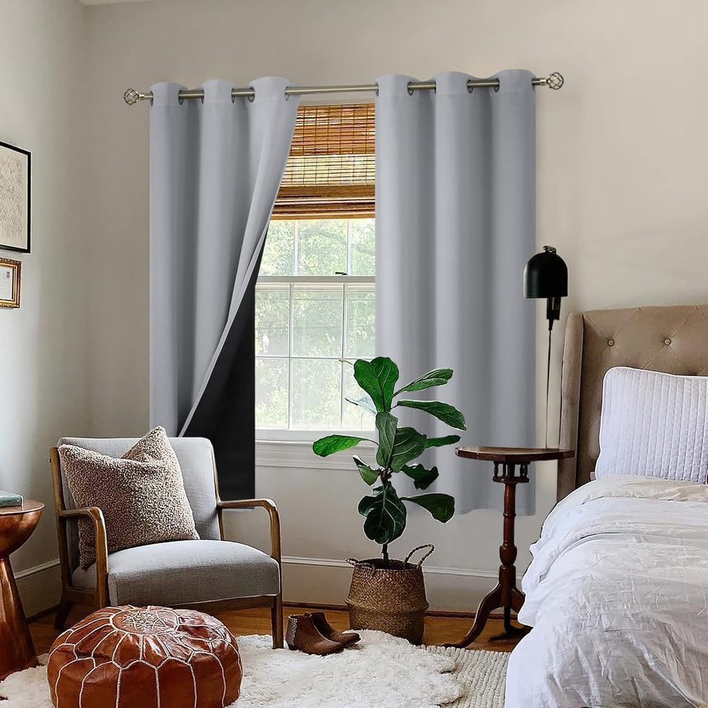 BGment Thermal Insulated 100% Blackout Curtains for Bedroom with Black Liner, Double Layer Full Room Darkening Noise Reducing Grommet Curta…
