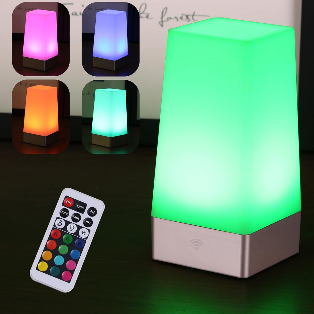 WRalwaysLX LED Square Night Light with Remote Control, Color Changing Table Lamp Battery Operated Lamp for Kids Room, Bedroom, Kitchen USE…