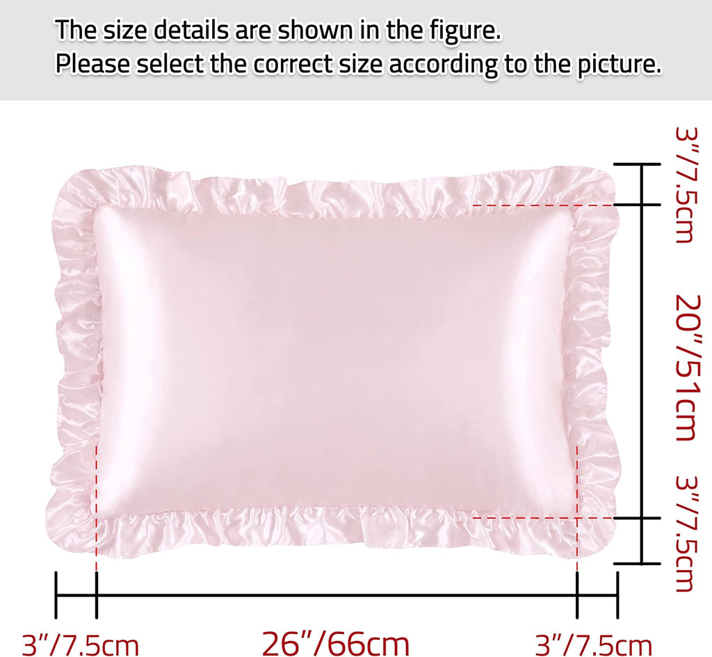HommxJF Blush Pink Satin Ruffled Pillow Cases for Hair and Skin, Blush Pink Silk Pillowcases Standard Set of 2 with Envelope Closure Princes…
