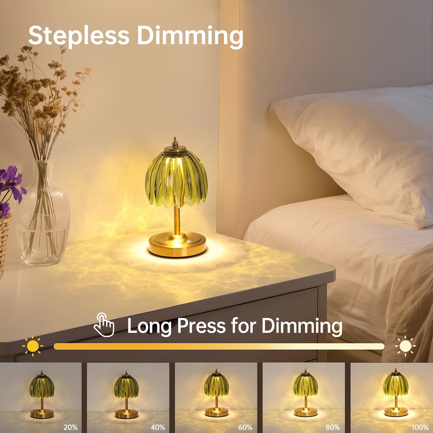 Shenmoyl Set of 2 Tulip Table Lamp with 5200mAh Battery & Touch Control, Cordless Small Table Lamp with 3 Colors, Rechargeable Battery Oper…