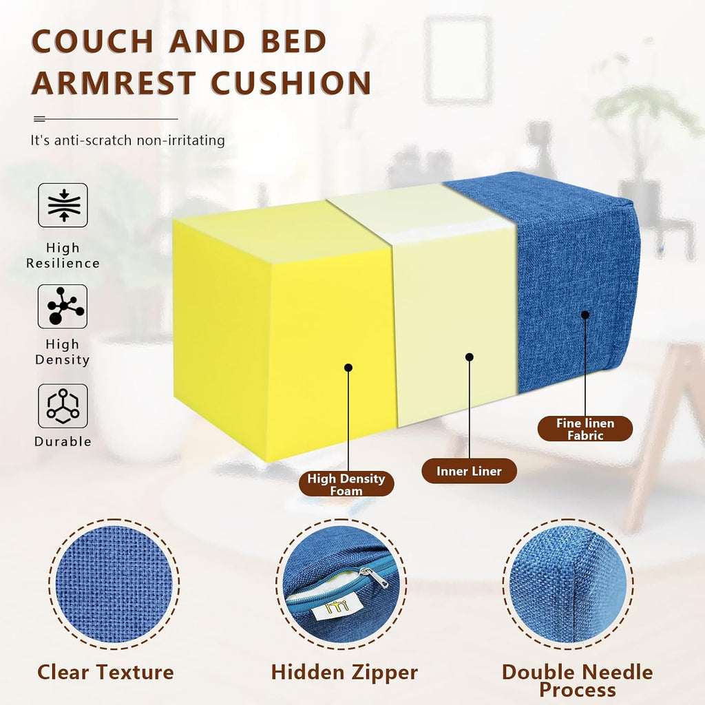 MMuteTouch 2 Pack Couch Arm Rest Pillow, 8''x8''x20'' Linen Cover, High Density Foam Armrest Cushion, Removable & Washable Elbow Support fo…