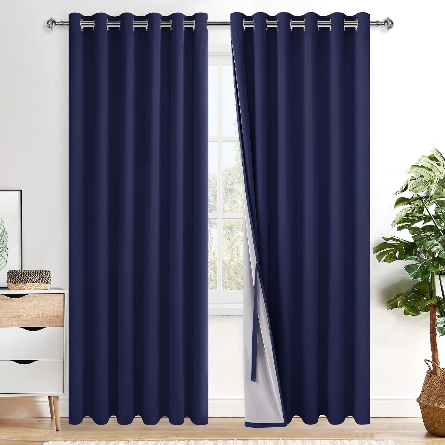 Xwzo 100% Blackout Curtains 2 Panels with Tiebacks- Heat and Full Light Blocking Window Panels with Grommets for Bedroom, 84 Inches Long Th…