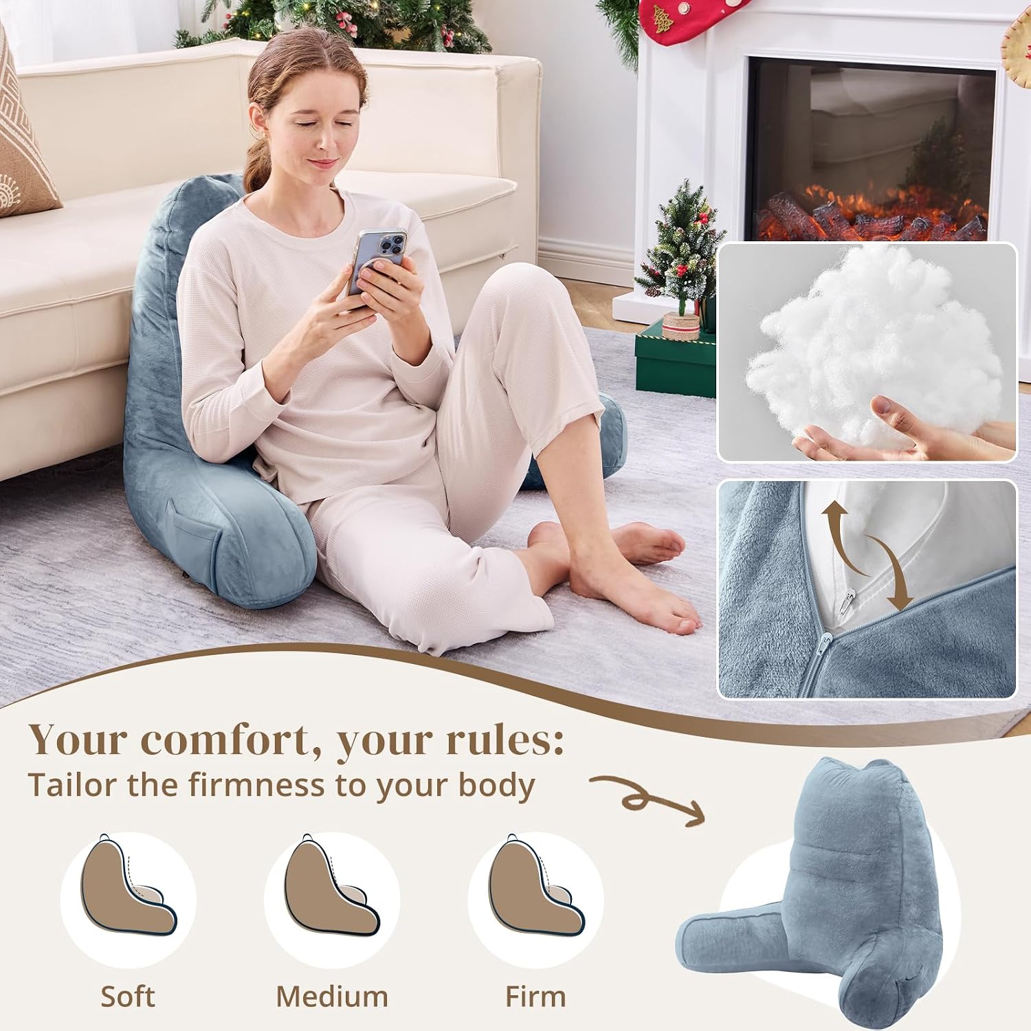 Sasttie Reading Pillow, Pillows for Reading or Relaxing – Ergonomic Support for Head, Neck, Back, and Lumbar, 23-Inch, Greyish Blue Blue