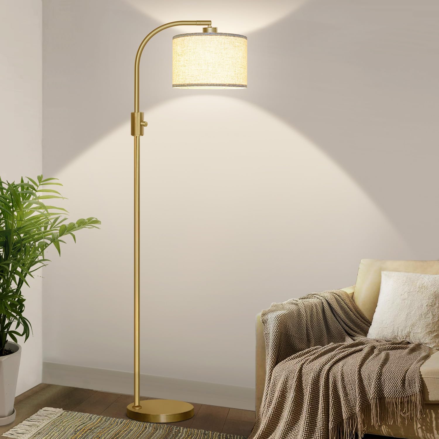 Nintiue Upgraded Modern Arc Dimmable Tall Standing Floor Lamp with Linen Shade, 1200 Lumens LED Bulb Included, for Living & Reading Room…