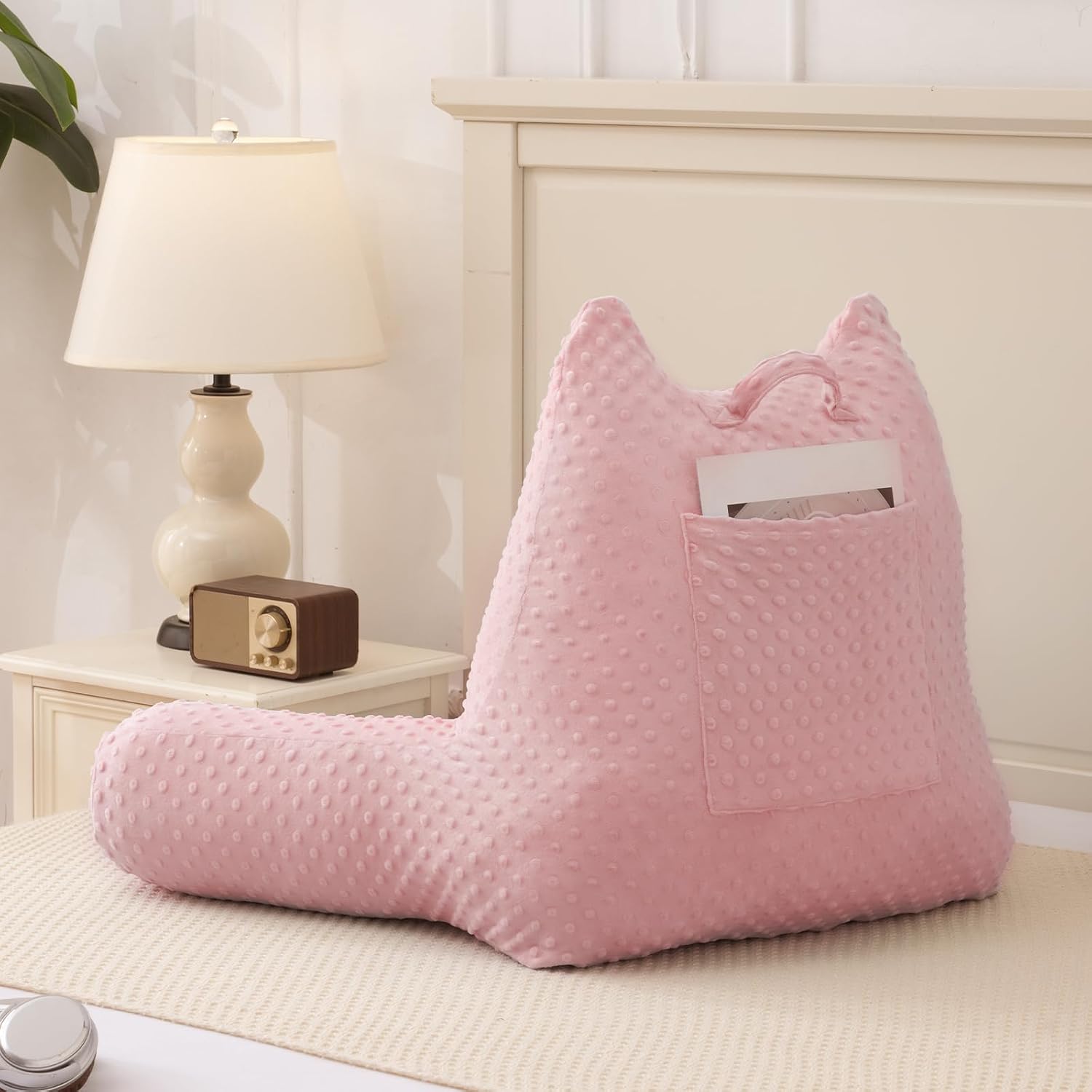 Reading Pillow for Kids Sitting in Bed Couch Adult, Back Pillow for Bed Sitting Up, Back-Rest Support Cushion with Pockets and Arms…