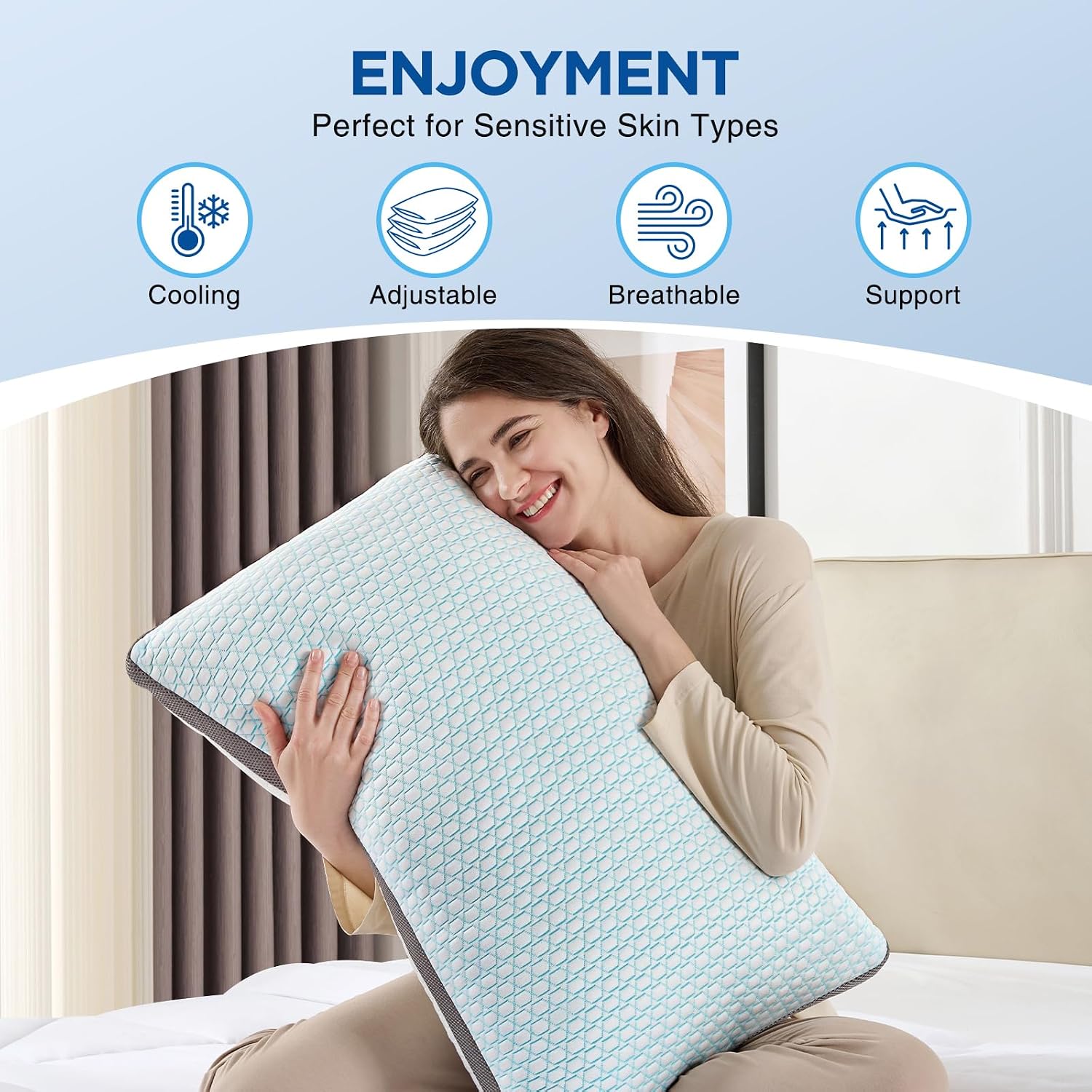 Baskbed Cooling Pillows Standard Size Set of 2, Shredded Memory Foam Pillows 2 Pack, Bed Pillow for Hot Sleepers Adjustable Firm Pillow for…