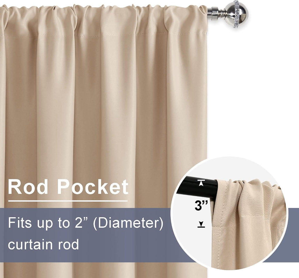 Jiuzhen Blackout Curtains for Bedroom - 60 Inch Wide Thermal Insulated Room Darkening Privacy Soundproof Curtains for Living Room, Set of 2…