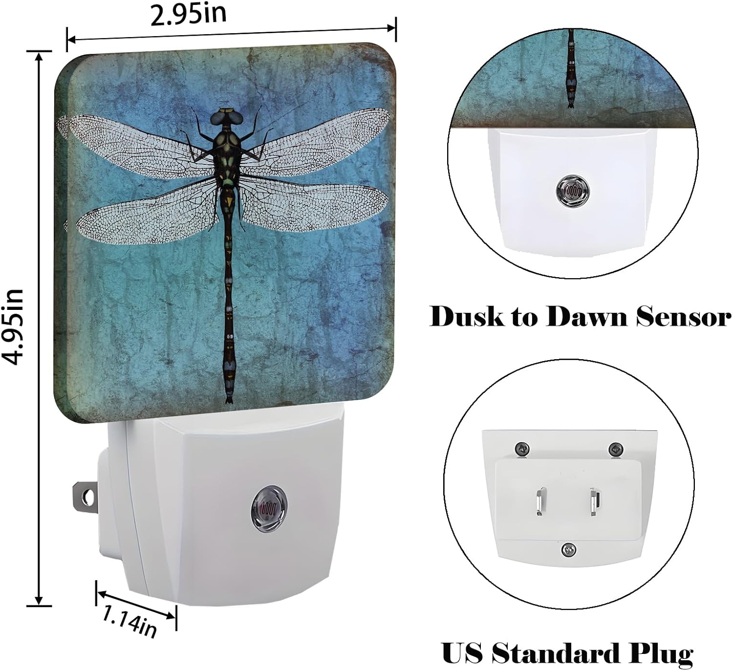 Blue Vintage Dragonfly Night Light, Plug Into Wall Decor for Stairway, Hallway, Kitchen, Dusk to Dawn Sensor Nightlights for…