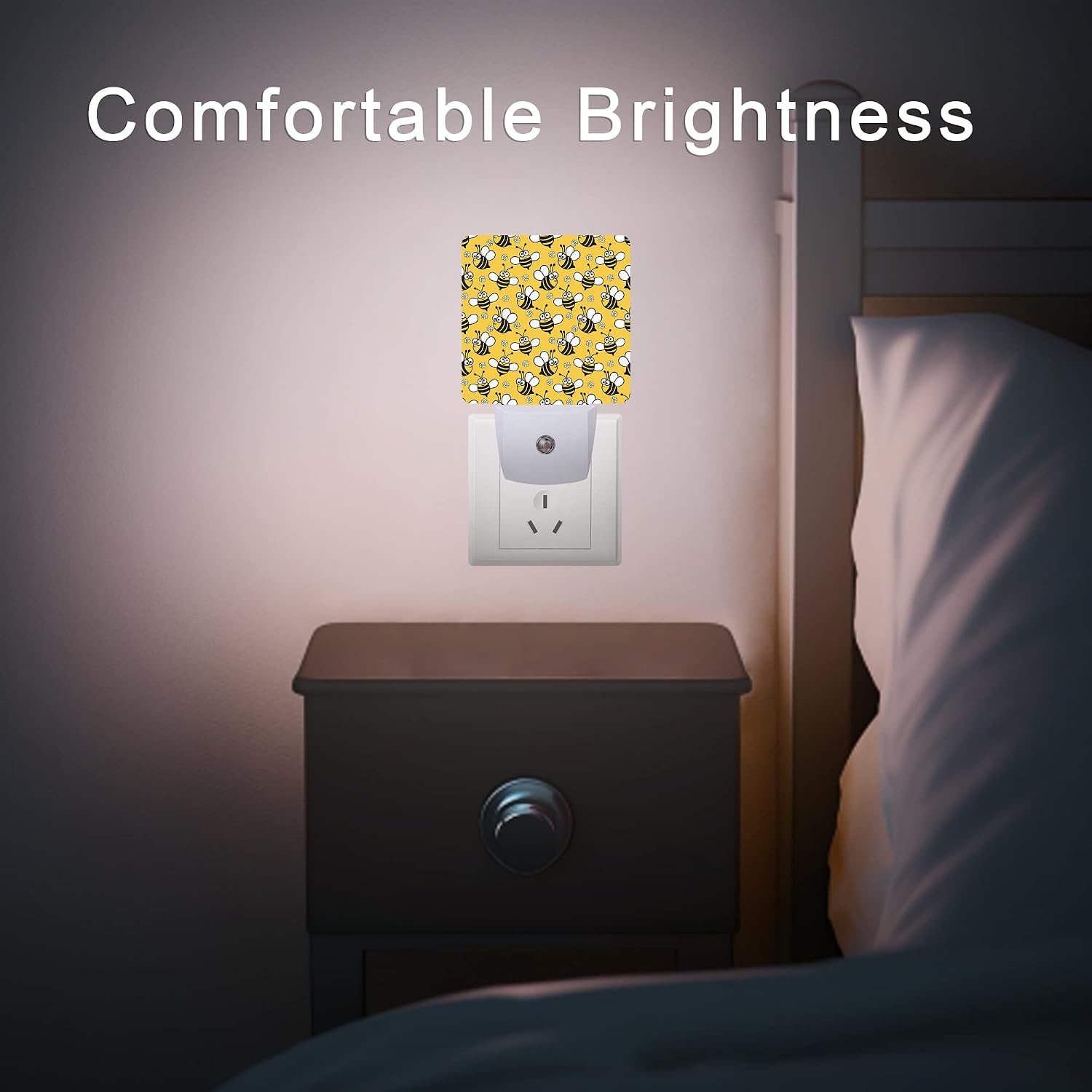 Bee Night Light, Cute Cartoon Bees Plug-in Night Lights with Dusk-to-Dawn Sensor for Bedroom, Bathroom and Living Room Sleep Friendly lamp…
