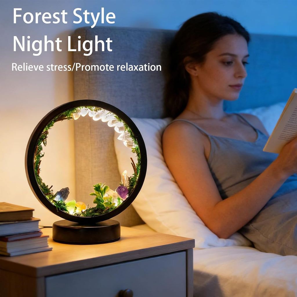 Runyangshi Forest Style Bedroom Night Light USB Port 3 Colours Dimming Mode Bedside Lamp Natural Clear Quartz Single Crystal Healing Crysta…