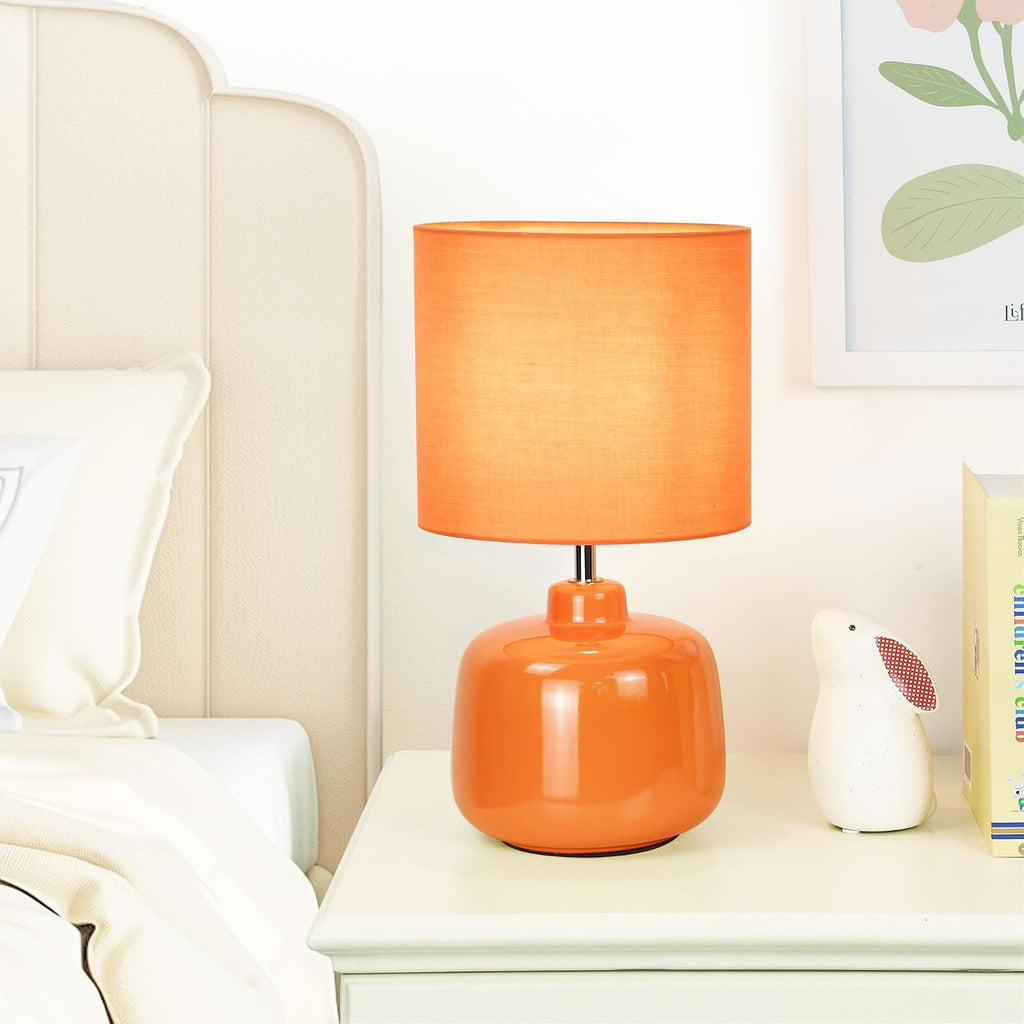 Oslo Small Ceramic Table Lamp for Living Room and Bedroom, Modern Kids Night Table Lamp, Φ7.09×H13.39IN, Bulb Excluded, Orange