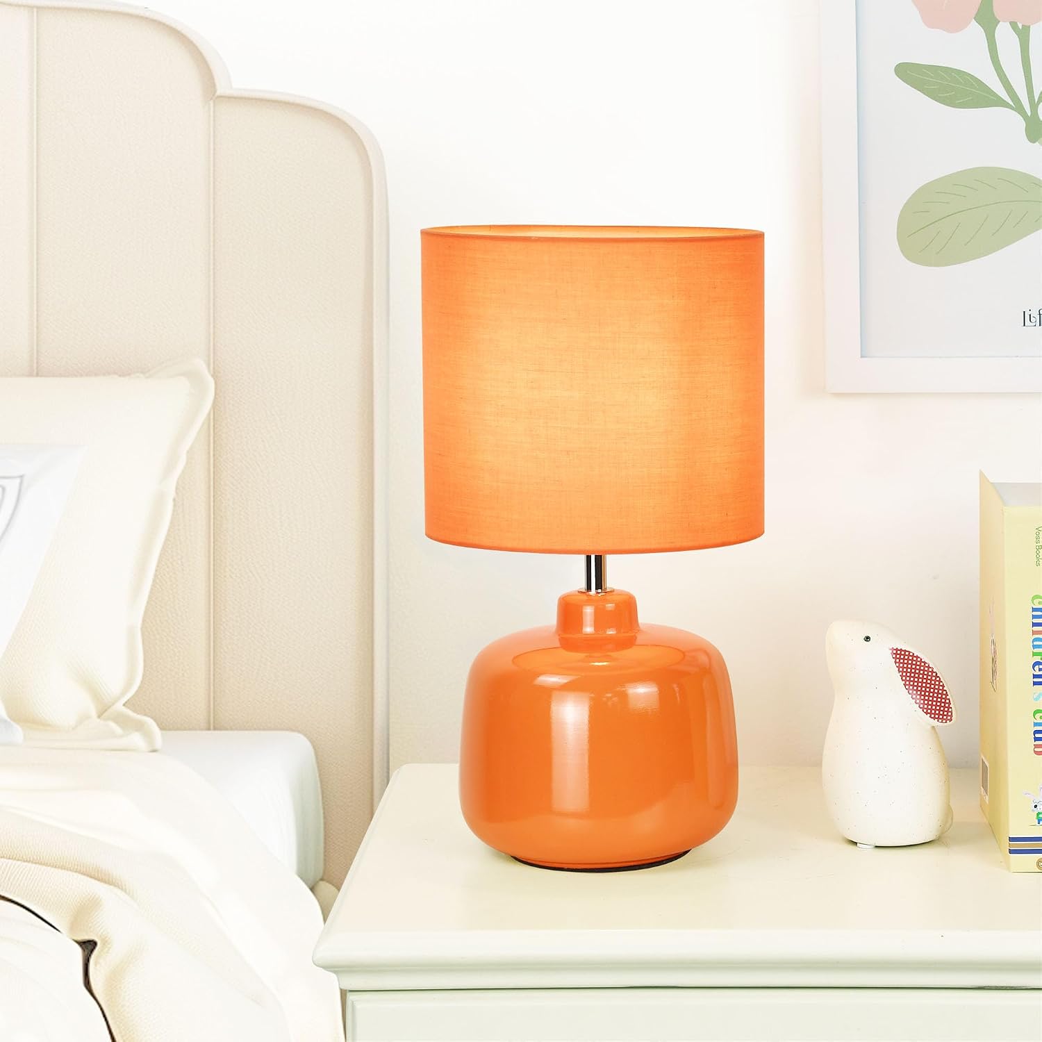 Oslo Small Ceramic Table Lamp for Living Room and Bedroom, Modern Kids Night Table Lamp, Φ7.09×H13.39IN, Bulb Excluded, Orange