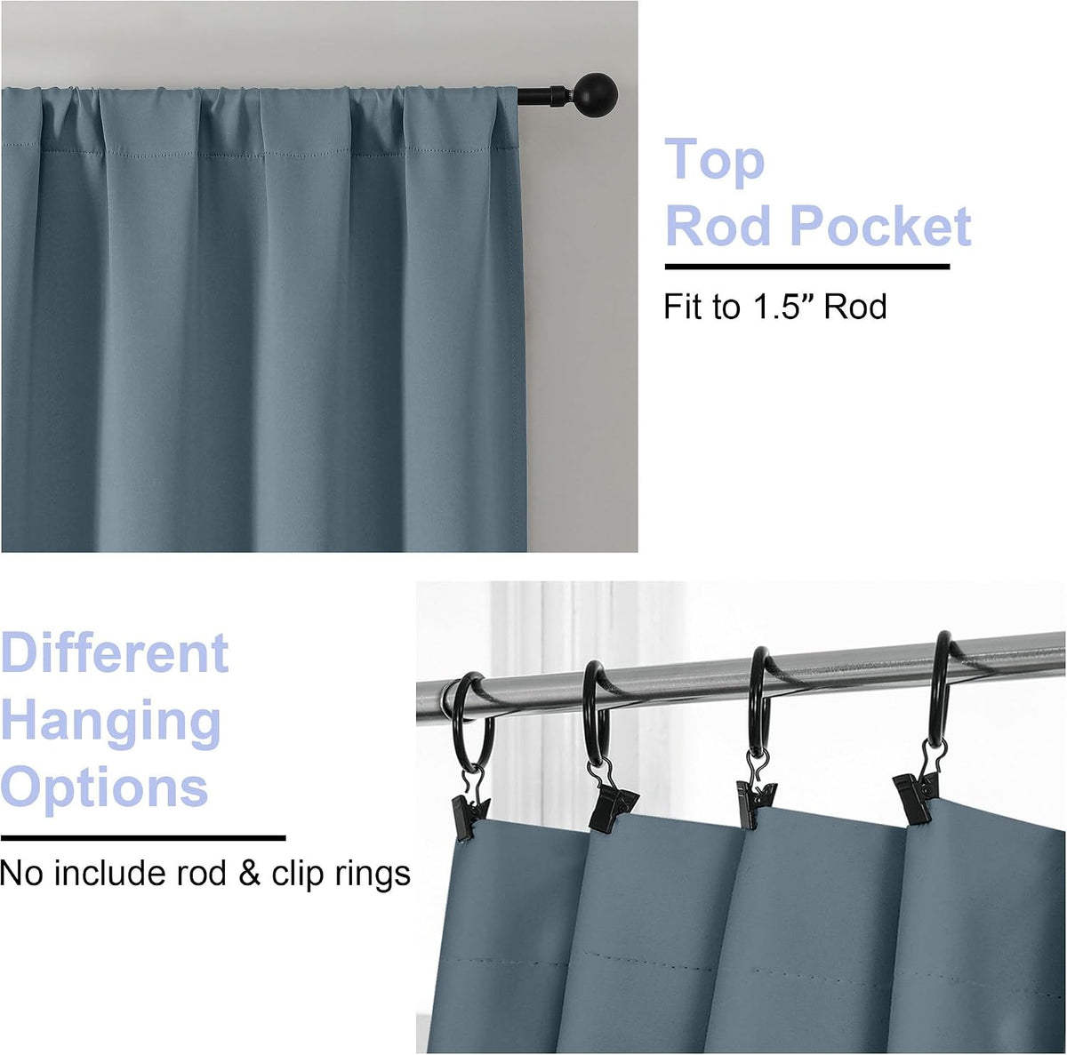 Simplebrand Ava Stone Blue Blackout Curtains, Privacy Thermal Insulated, 72 Inch x 40 Inch, 2 Panels for Bedroom, Patio, French Door 72 Inc…