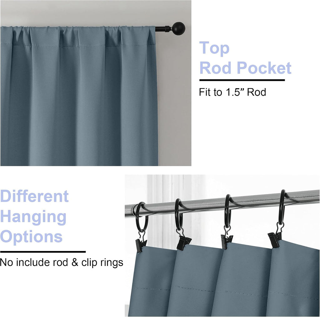 Simplebrand Ava Stone Blue Blackout Curtains for Bedroom 63 Inch Length 2 Panels, Solid Thermal Insulated Energy Saving Rod Pocket Window T…
