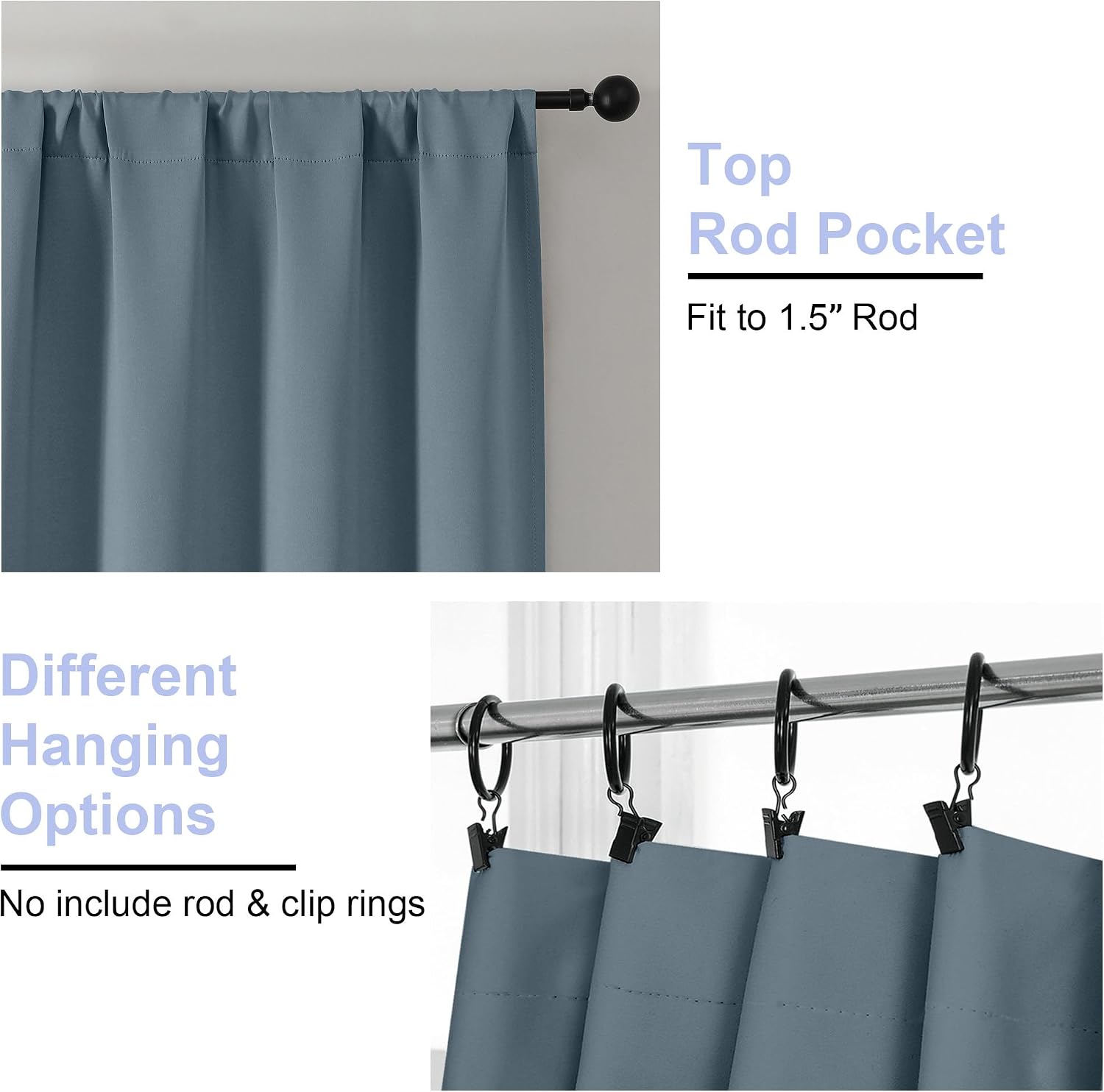 Simplebrand Ava Stone Blue Short Blackout Curtains for Bedroom 54 Inches Long 2 Panels Set, Solid Thermal Insulated, Energy Saving Window T…