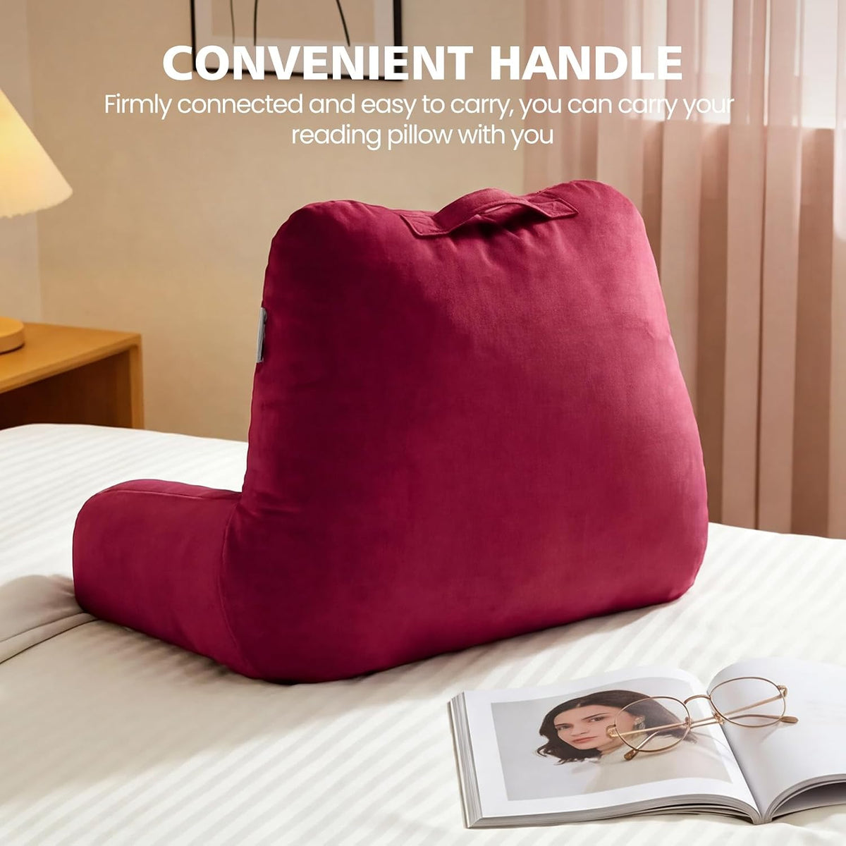 Reading Pillow for Bed Sitting Up, Adults and Teens Backrest with Arms, Velvet Back Support Pillow for Sitting on Sofa, Couch with…