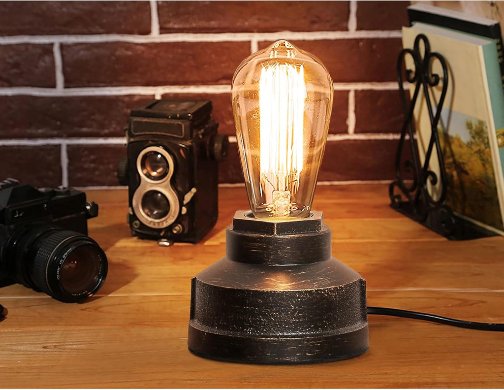 Small Touch Control Table Lamp Base, Industrial Touch Light Vintage Edison Bulb Base, Dimmable Bedside Nightstand Accent Light for Living…