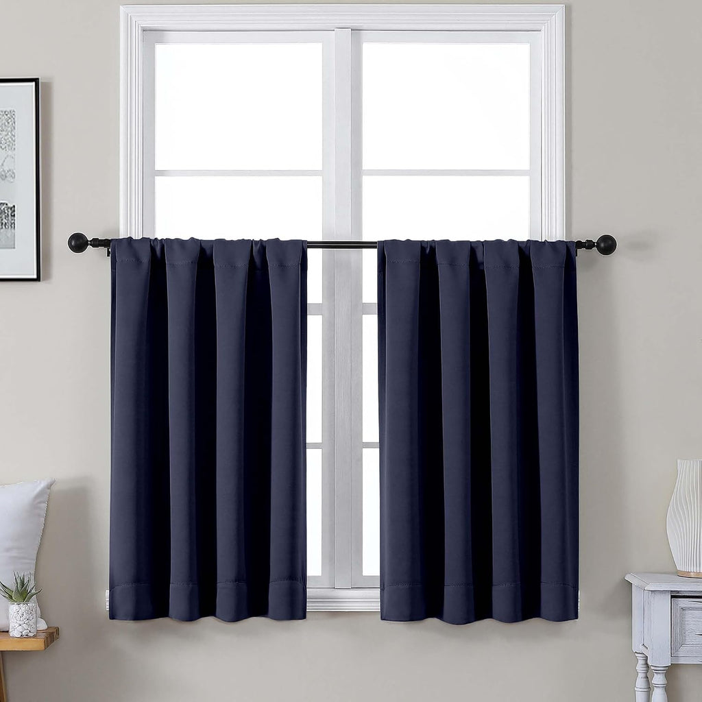 Gwine Navy Blue Short Curtains 36 Inches Long, Small Half Window Curtains Thermal Insulated Room Darkening Blackout Curtain for Bathroom…