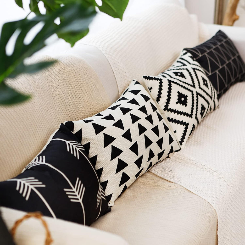 Tosewever Set of 4 Decorative Geometric 12 x 20 Inches Throw Pillow Covers - Modern Pattern Linen Rectangle Pillow Cushion Case for Sofa Co…