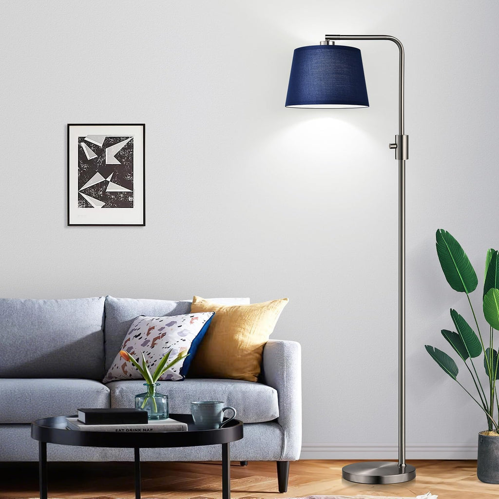 Nintiue Dimmable Floor Lamp, 1000 Lumens LED Edison Bulb Included, Brushed Nickel Arc Standing Tall Floor Lamp with Blue Shade for Living…